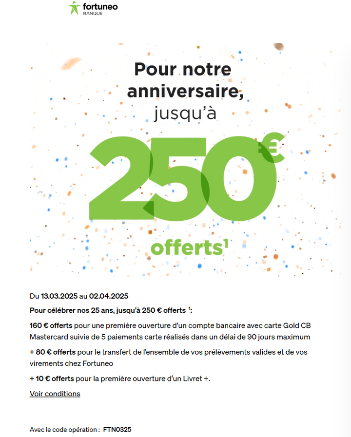 Fortuneo : jusqu’à 250 euros pour l’ouverture d’un compte bancaire